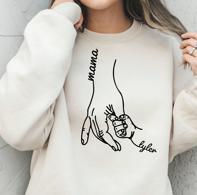 Hold My Hands Mama Custom Named (Choose Colors) Graphic Sweatshirt (Mothers Day Gift) — view 4