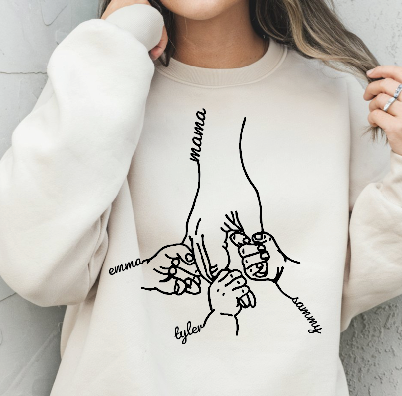 Hold My Hands Mama Custom Named (Choose Colors) Graphic Sweatshirt (Mothers Day Gift) — view 2