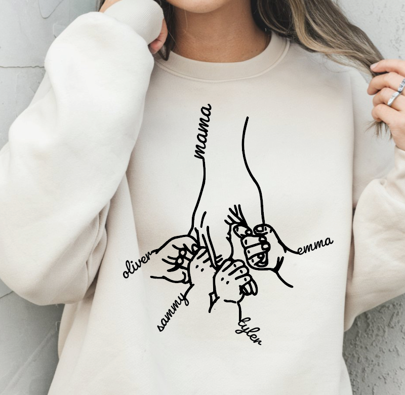 Hold My Hands Mama Custom Named (Choose Colors) Graphic Sweatshirt (Mothers Day Gift) — view 3