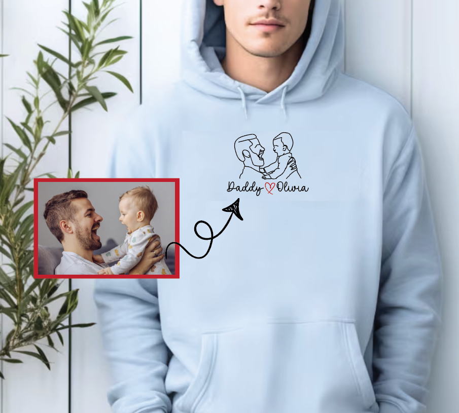Embroidered Dad Son Hoodie, Custom Photo Hoodie With Names, Choose Colors