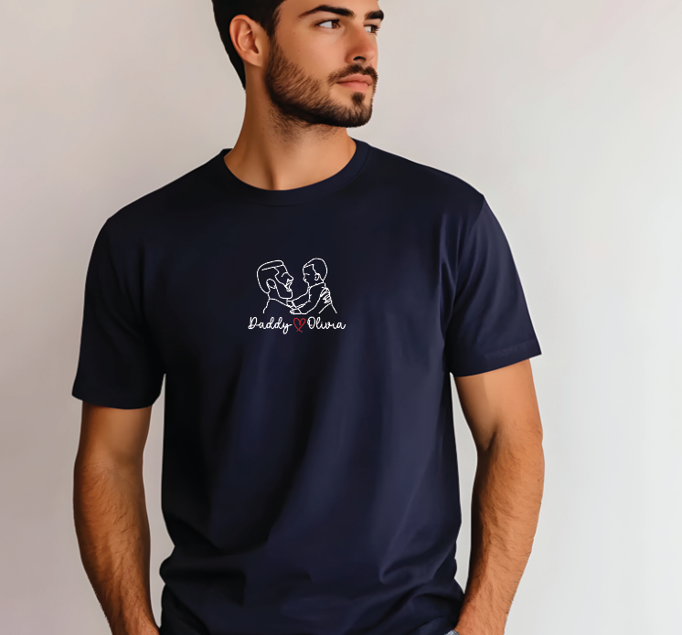 Custom Photo Art Dad Son Embroidered Tee (Choose Colors)