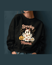 Black custom graphic hoodie with vintage ghost and floral design for Halloween