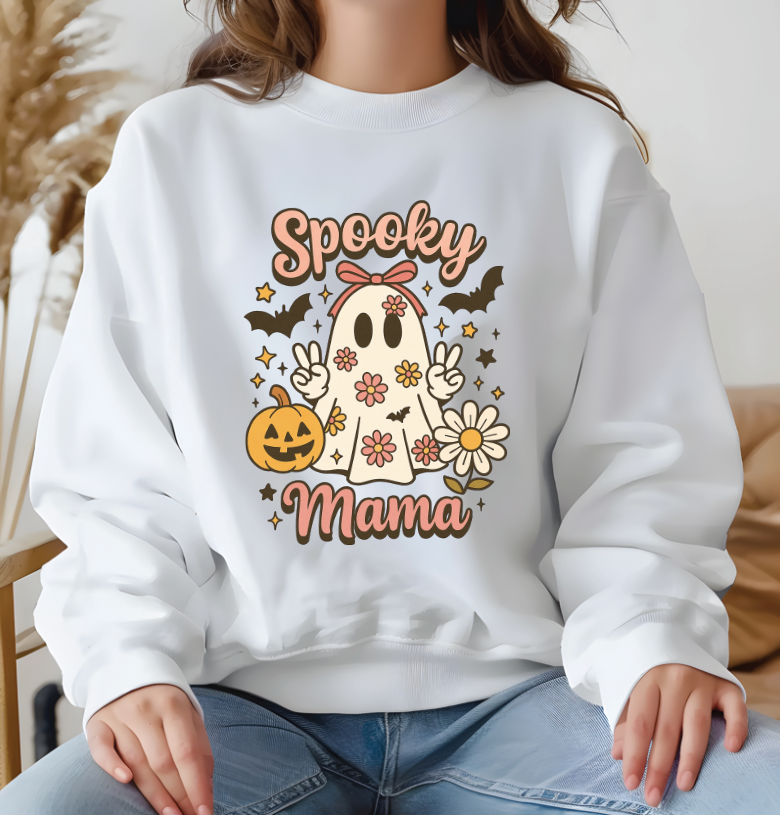 Spooky Mama Groovy Vintage Graphic Sweat Tee (Choose Colors) — view 2