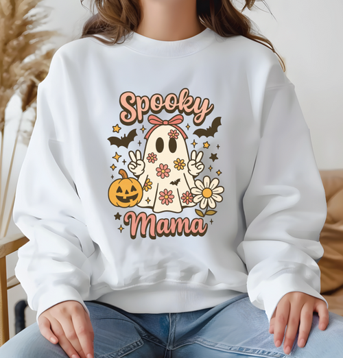 "Spooky Mama" Groovy Vintage Graphic Sweat Tee (Choose Colors)