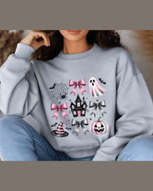 Light gray custom Halloween graphic hoodie with spiderweb and ghost print