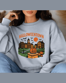 Heather gray custom Halloween hoodie with Halloweentown graphic print