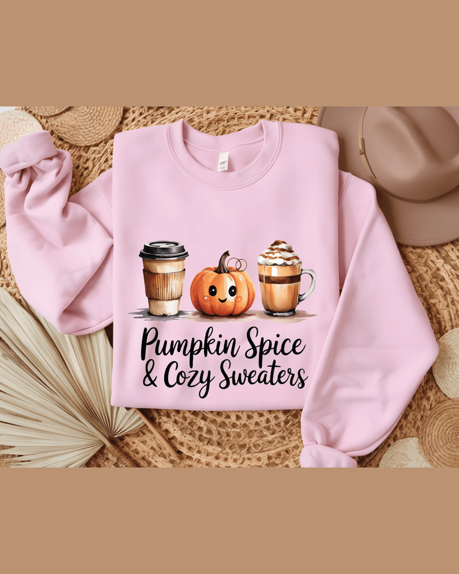 Pink folded custom name hoodie with autumnal pumpkin and coffee print