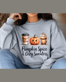 Light gray personalized sweatshirt featuring pumpkin spice watercolor art