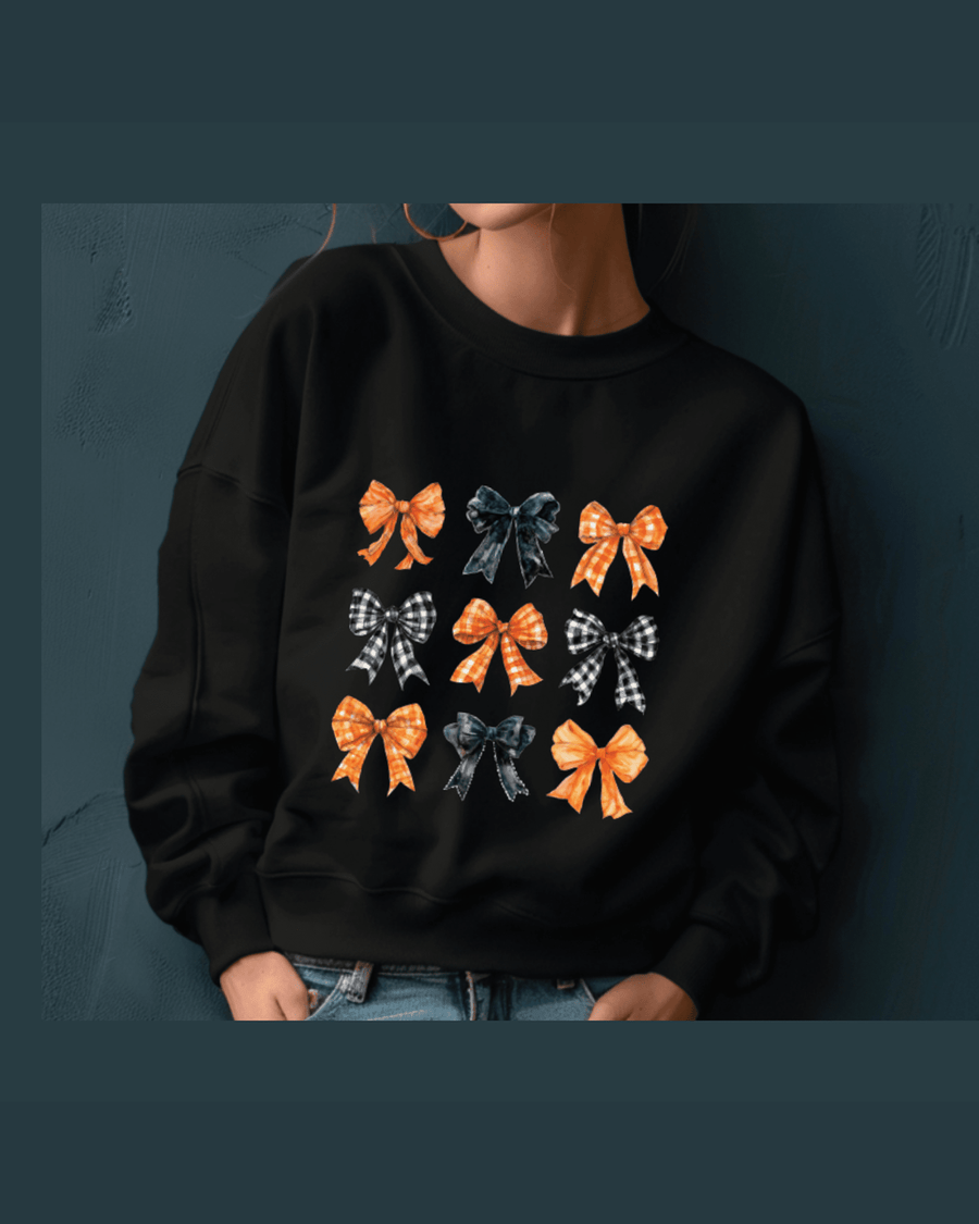 Black custom fall hoodie with autumn watercolor bow grid design