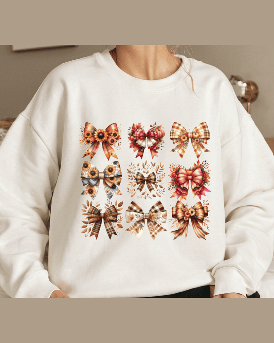 White custom fall hoodie featuring autumn plaid bow design for best friend gift