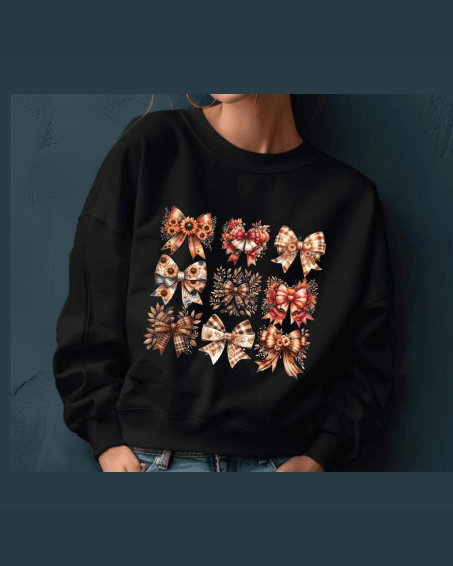 Black custom fall hoodie with plaid bow graphic and personalized name