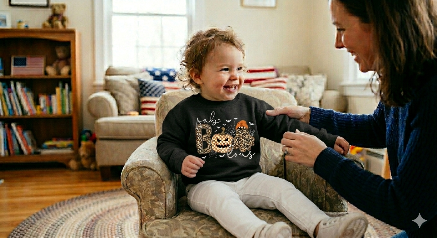 Custom Sweat Tee, Leopard Print Ghost Pumpkin Kids Matching Outfit, Soft Durable Fabric — view 5