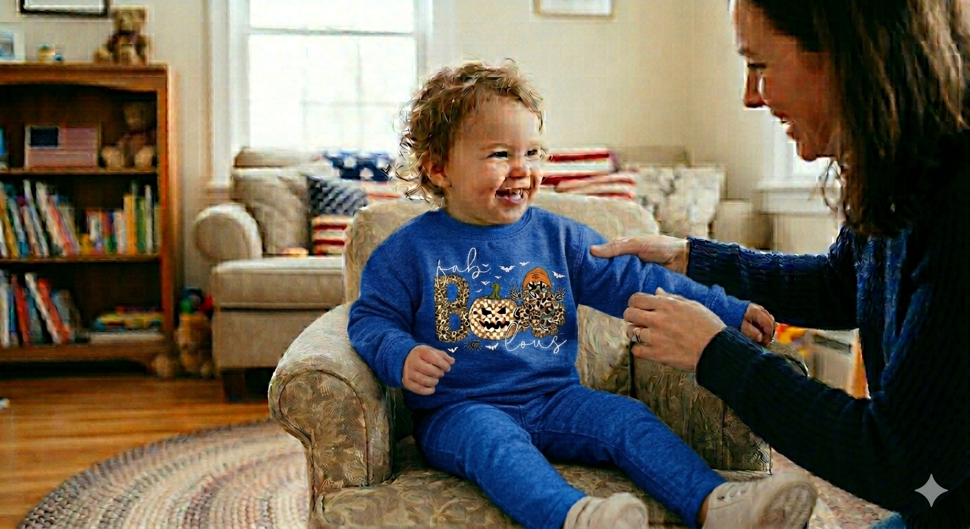 Custom Sweat Tee, Leopard Print Ghost Pumpkin Kids Matching Outfit, Soft Durable Fabric — view 7