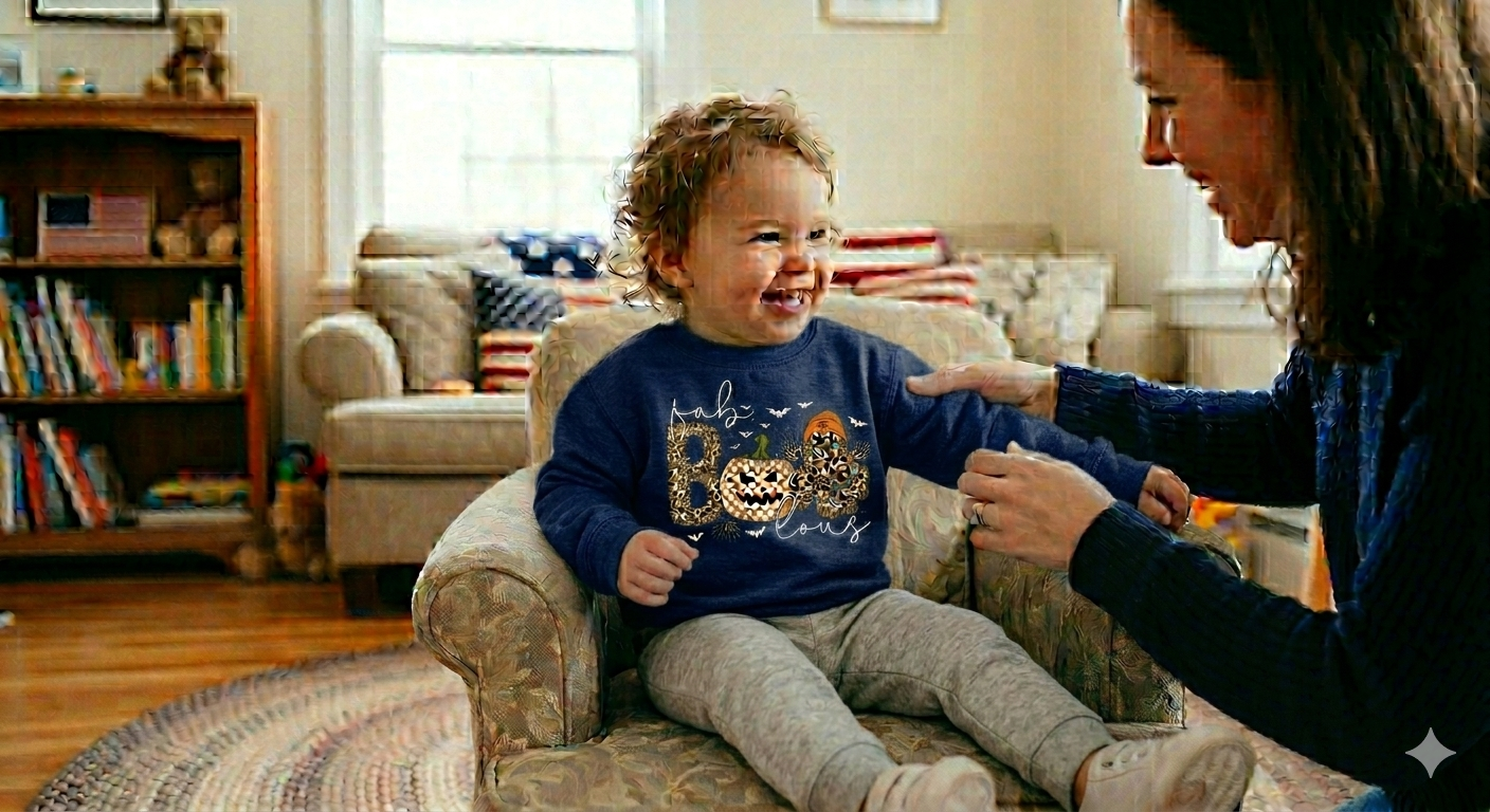 Custom Sweat Tee, Leopard Print Ghost Pumpkin Kids Matching Outfit, Soft Durable Fabric — view 8