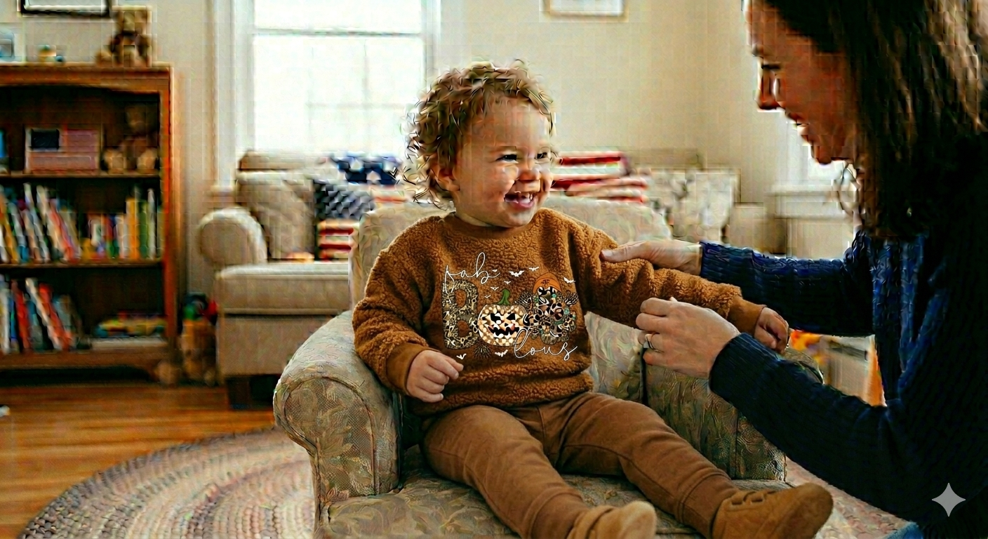 Custom Sweat Tee, Leopard Print Ghost Pumpkin Kids Matching Outfit, Soft Durable Fabric — view 9