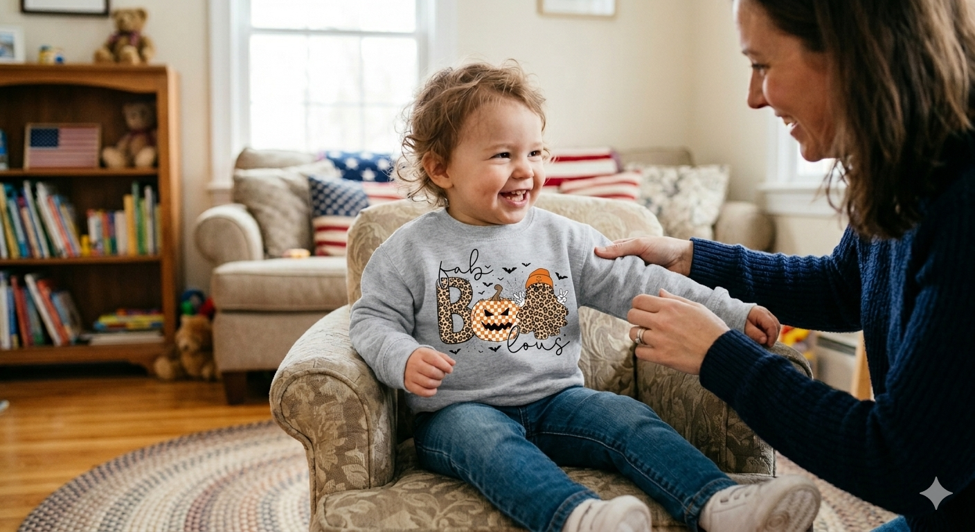 Custom Sweat Tee, Leopard Print Ghost Pumpkin Kids Matching Outfit, Soft Durable Fabric