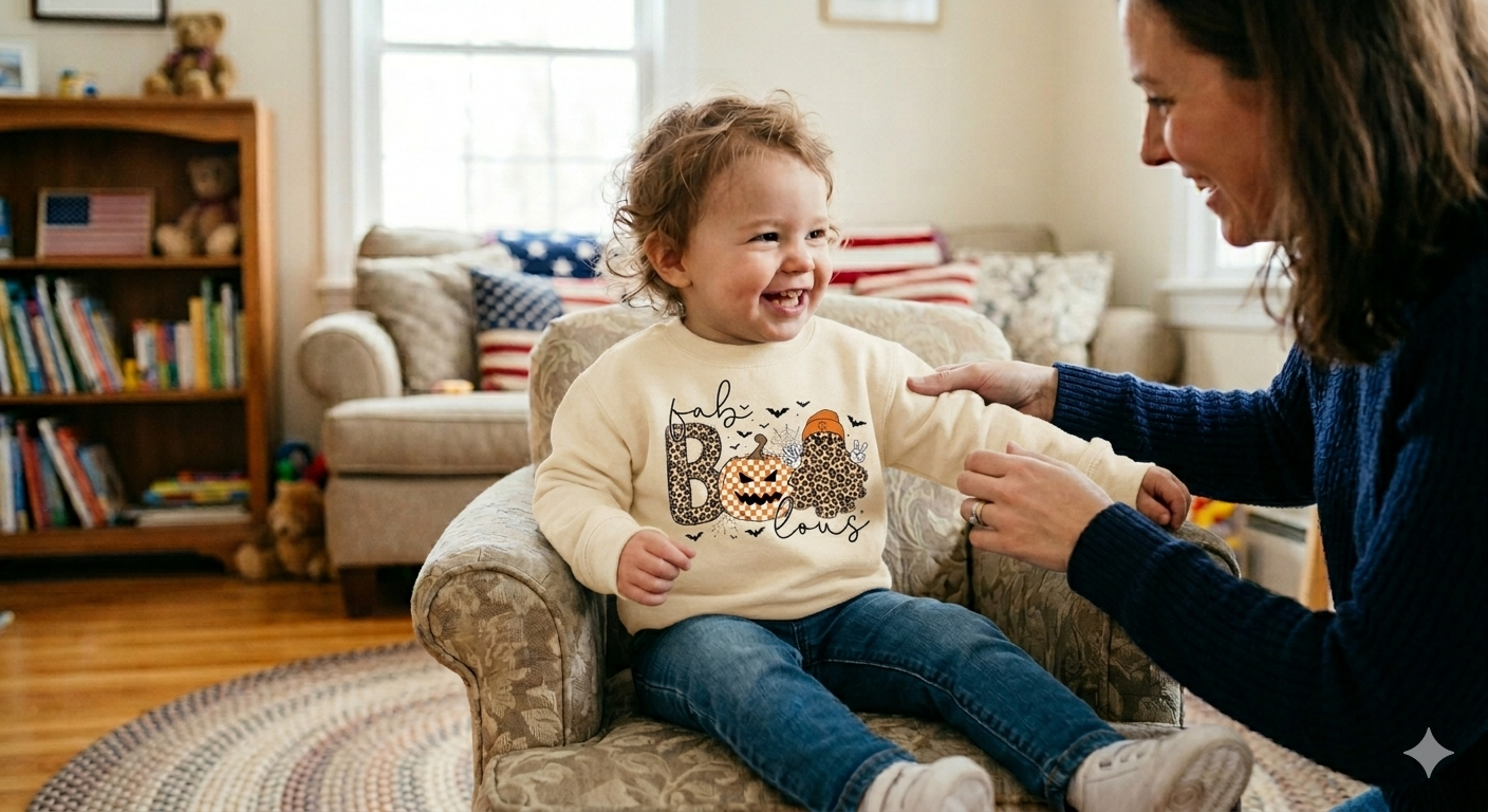 Custom Sweat Tee, Leopard Print Ghost Pumpkin Kids Matching Outfit, Soft Durable Fabric — view 2