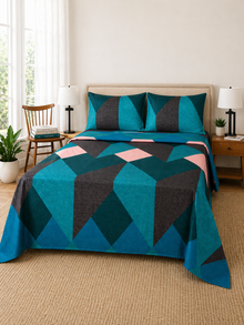 Teal Abstract Microfiber Bedding Set, Modern Soft Sheet Set — view 2