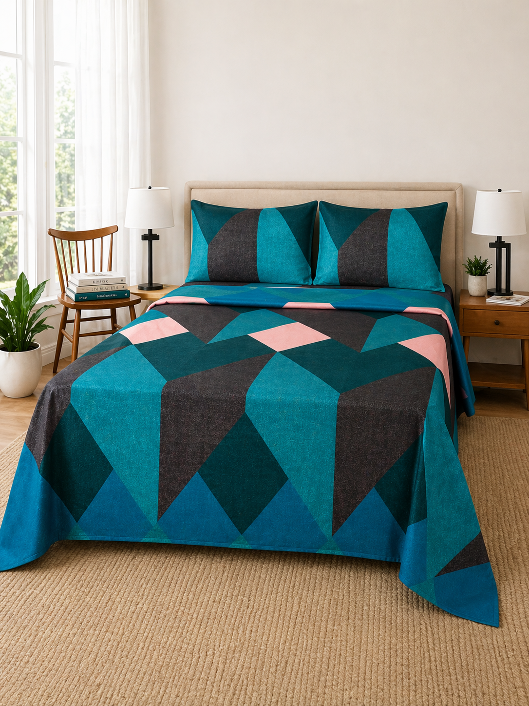 Teal Abstract Microfiber Bedding Set, Modern Soft Sheet Set — view 2