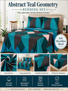 Teal Abstract Microfiber Bedding Set, Modern Soft Sheet Set