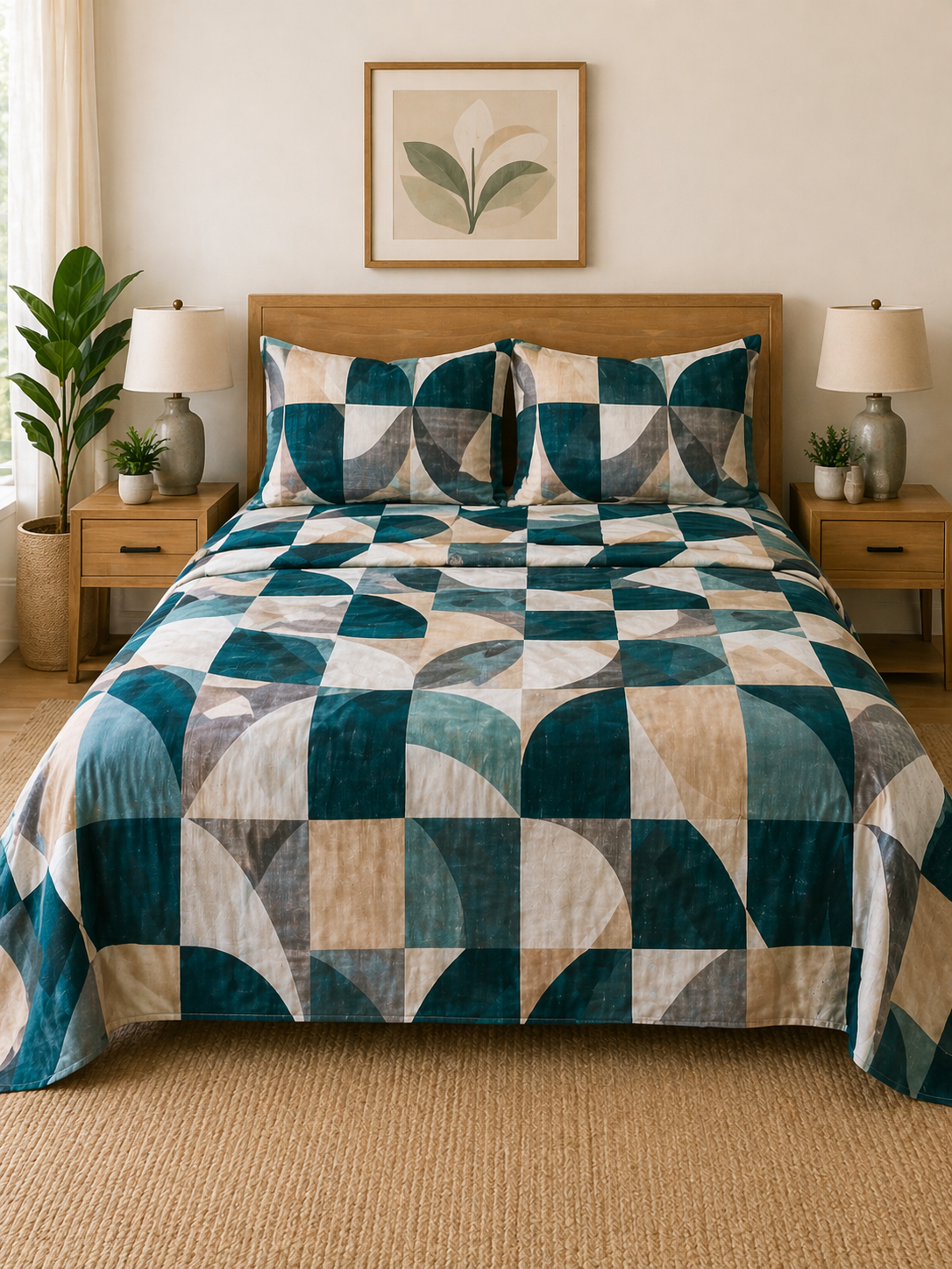 Earthy Geometric Microfiber Bedding Set, Soft & Breathable Sheets — view 2