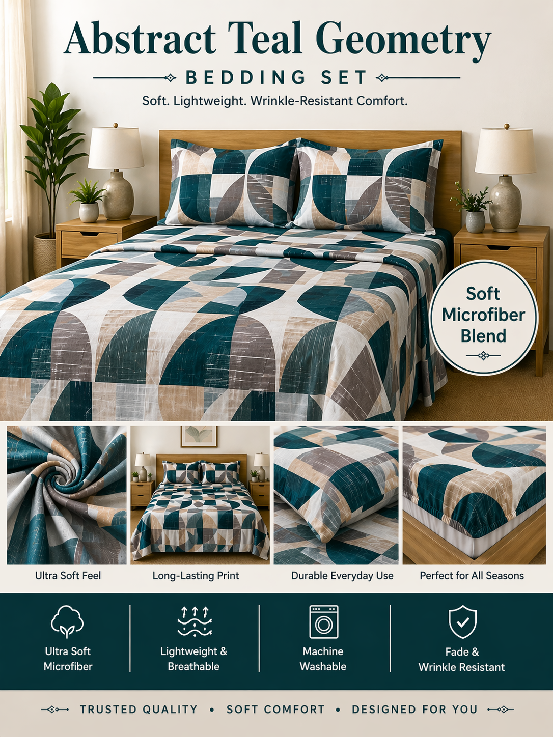 Earthy Geometric Microfiber Bedding Set, Soft & Breathable Sheets
