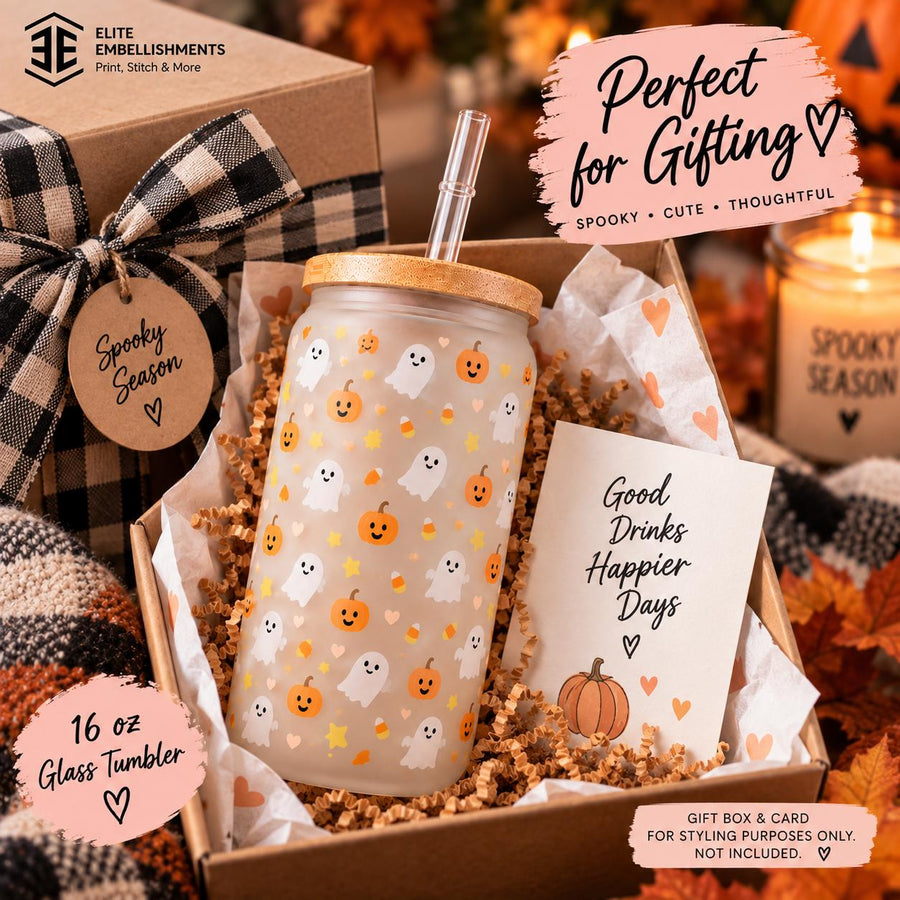 Cute Ghost 16 oz Frosted Glass Halloween Tumbler