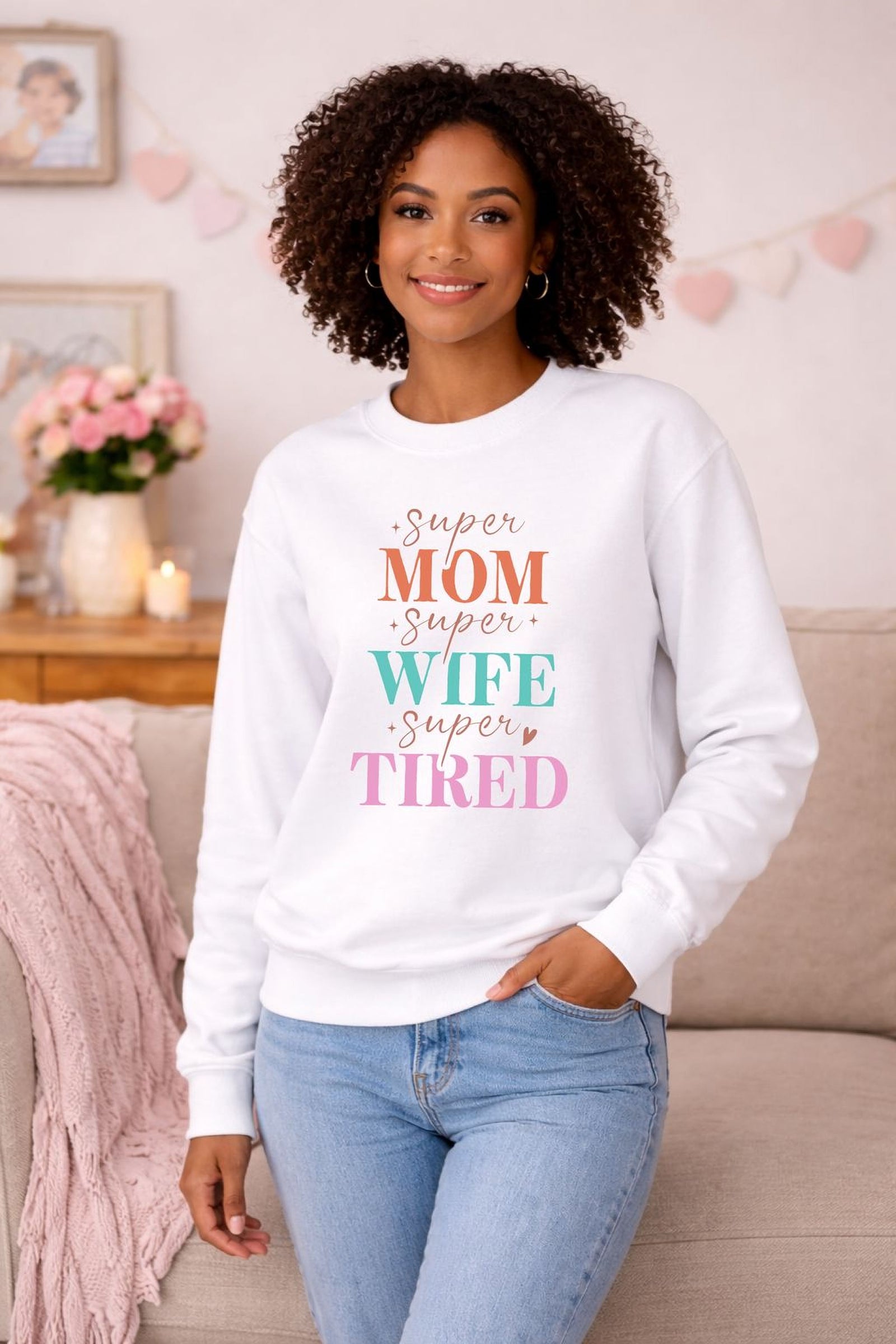 White Mom Wife Tired sweatshirt – cute mom crewneck Mother’s Day gift Canada