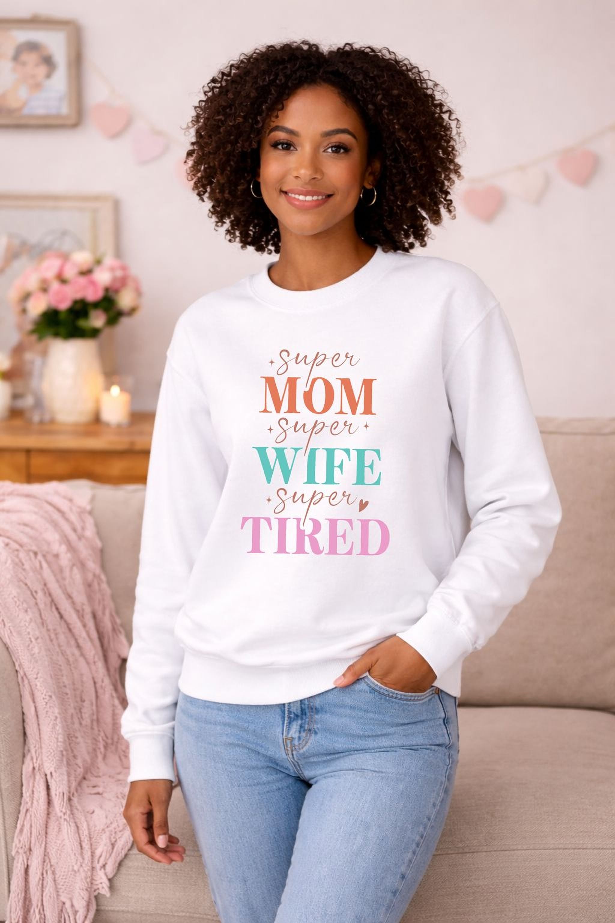 White Mom Wife Tired sweatshirt – cute mom crewneck Mother’s Day gift Canada
