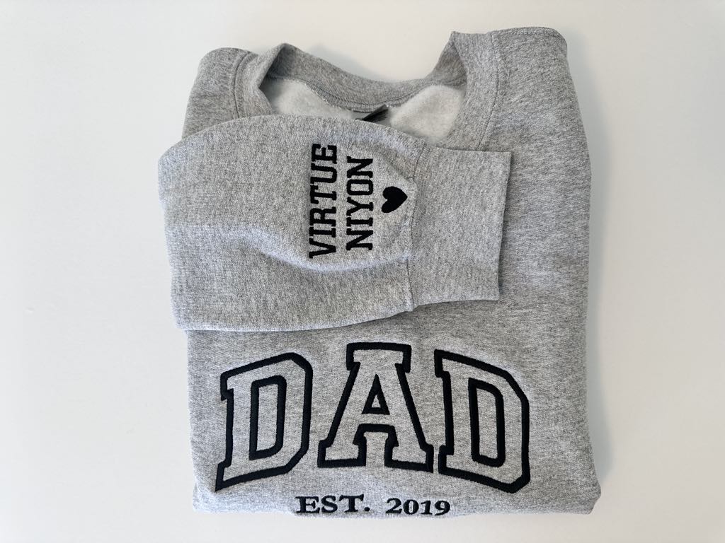 Custom Children Name Father Embroidered Sweat Tee (Choose Colors)