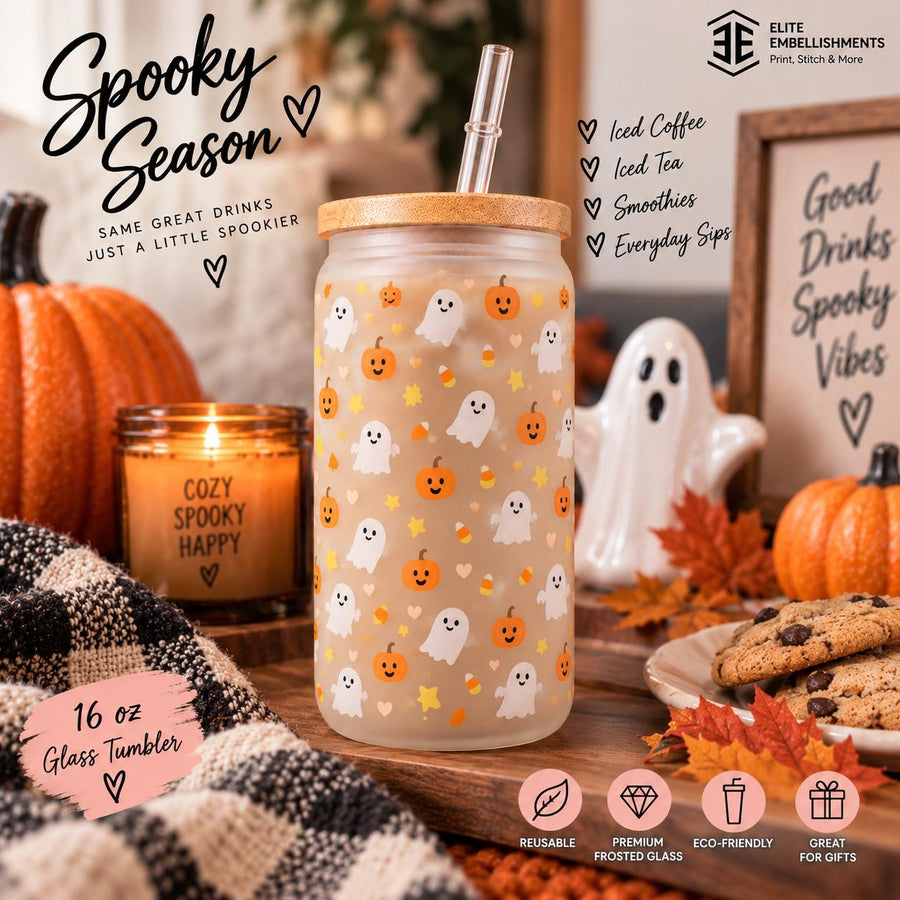 Cute Ghost 16 oz Frosted Glass Halloween Tumbler