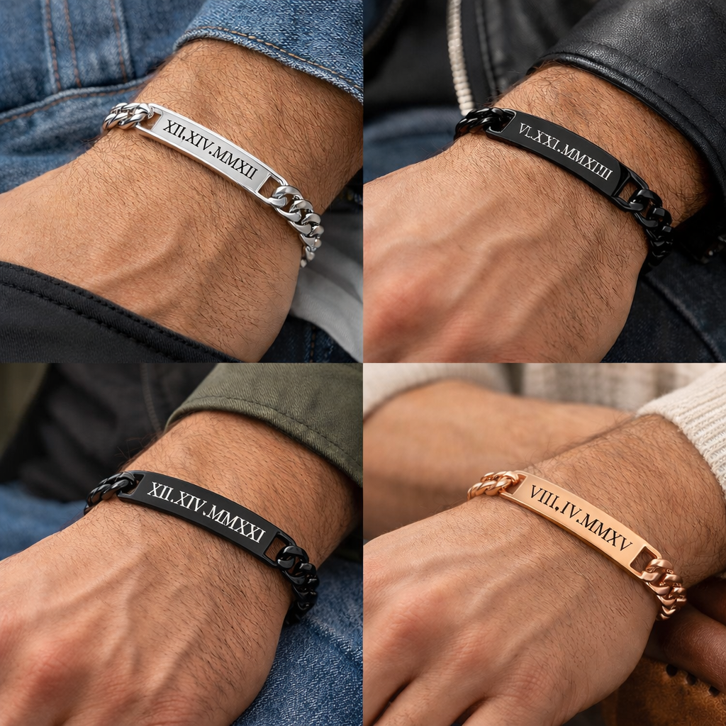 Engraved Stainless Steel Bracelet, Customized Metal Wrist Accessory, Adjustable Chain — view 2