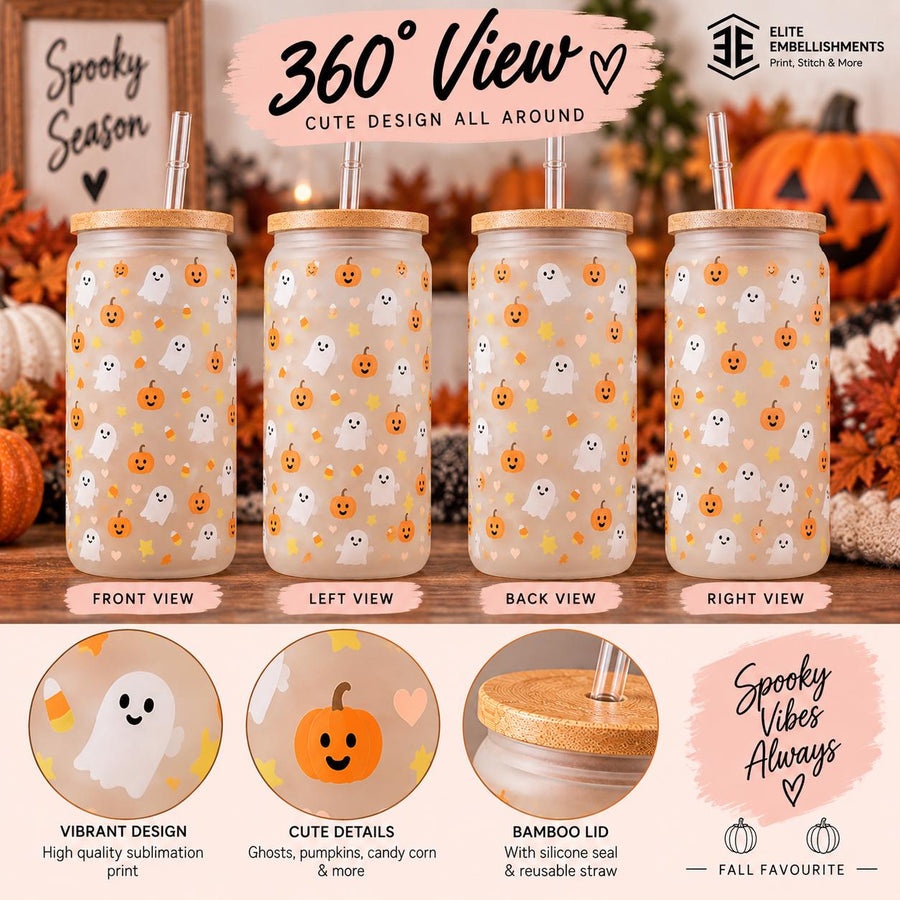 Cute Ghost 16 oz Frosted Glass Halloween Tumbler