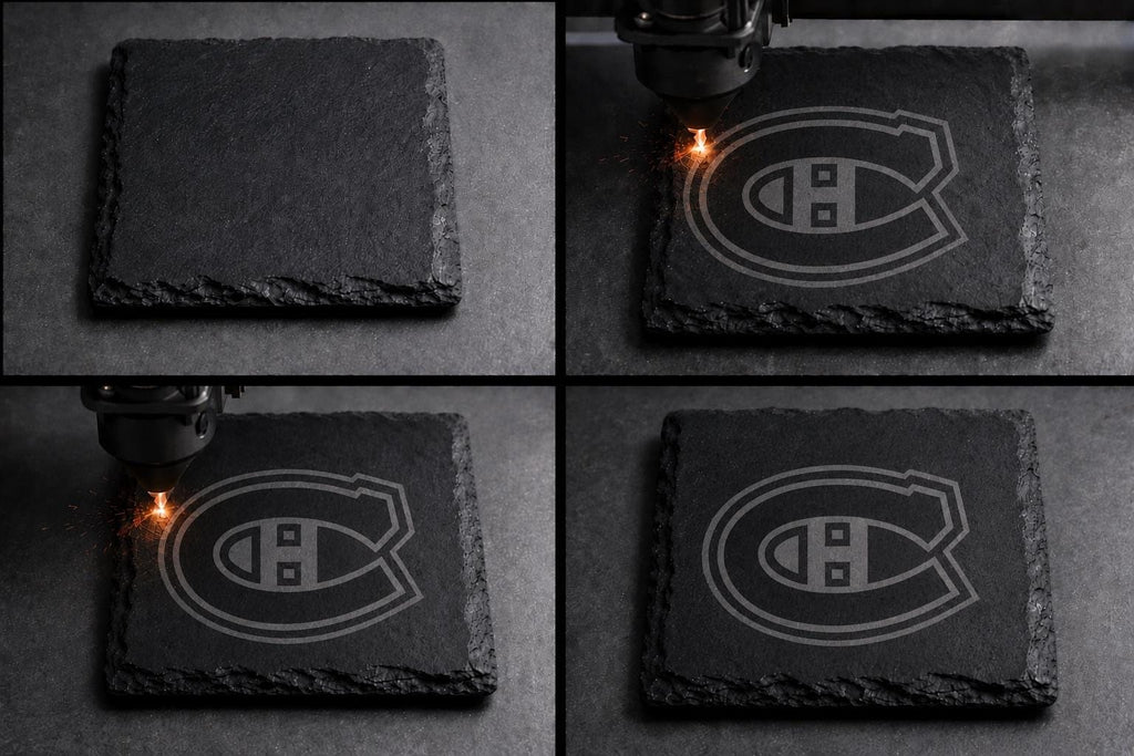Montreal Canadiens Slate Coaster, Engraved Hockey Stone Coaster — view 3