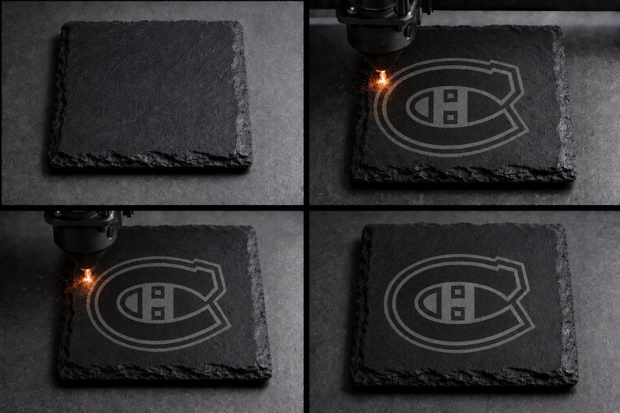 Montreal Canadiens Slate Coaster, Engraved Hockey Stone Coaster — view 3