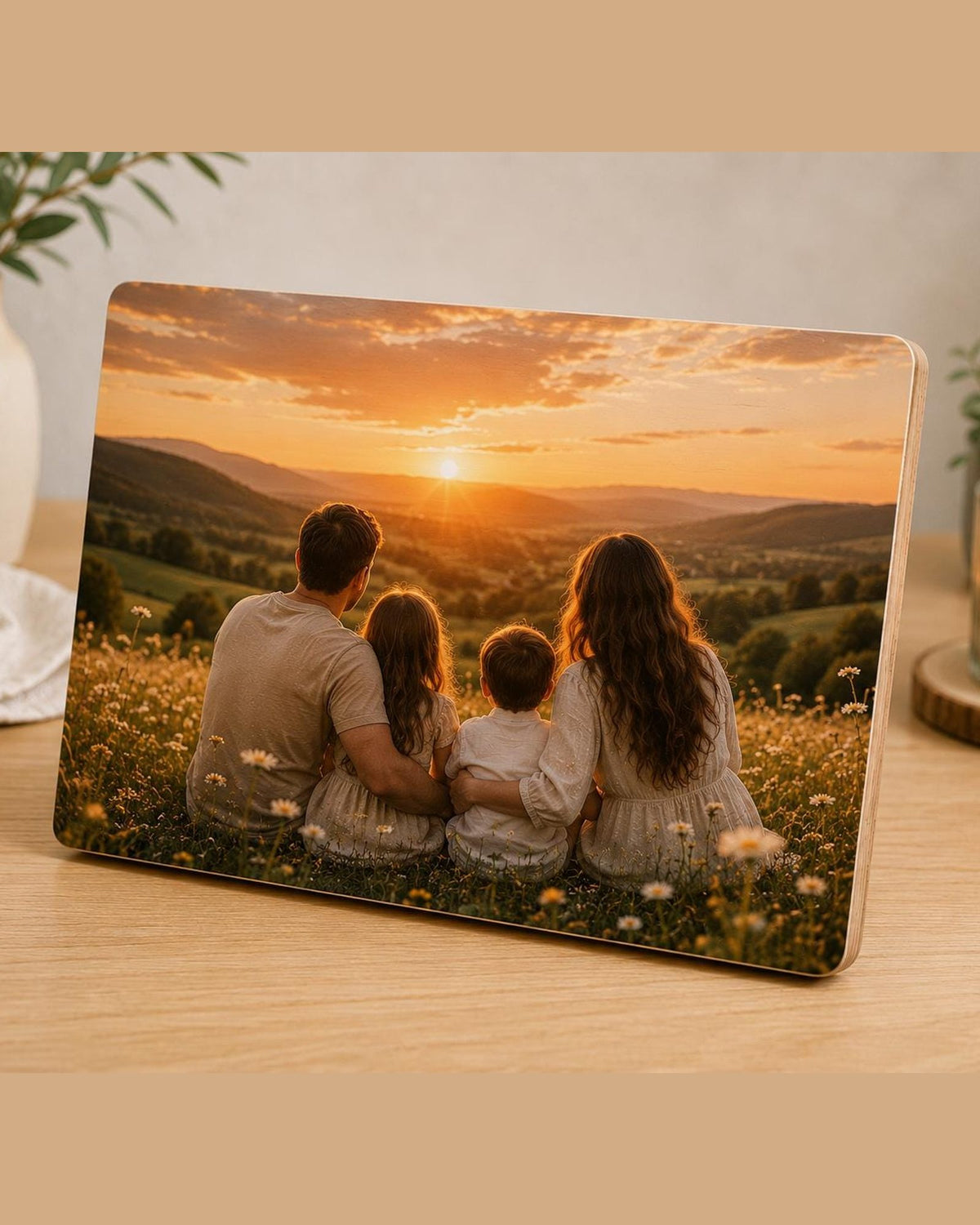 Custom family photo printed on wooden photo panel
