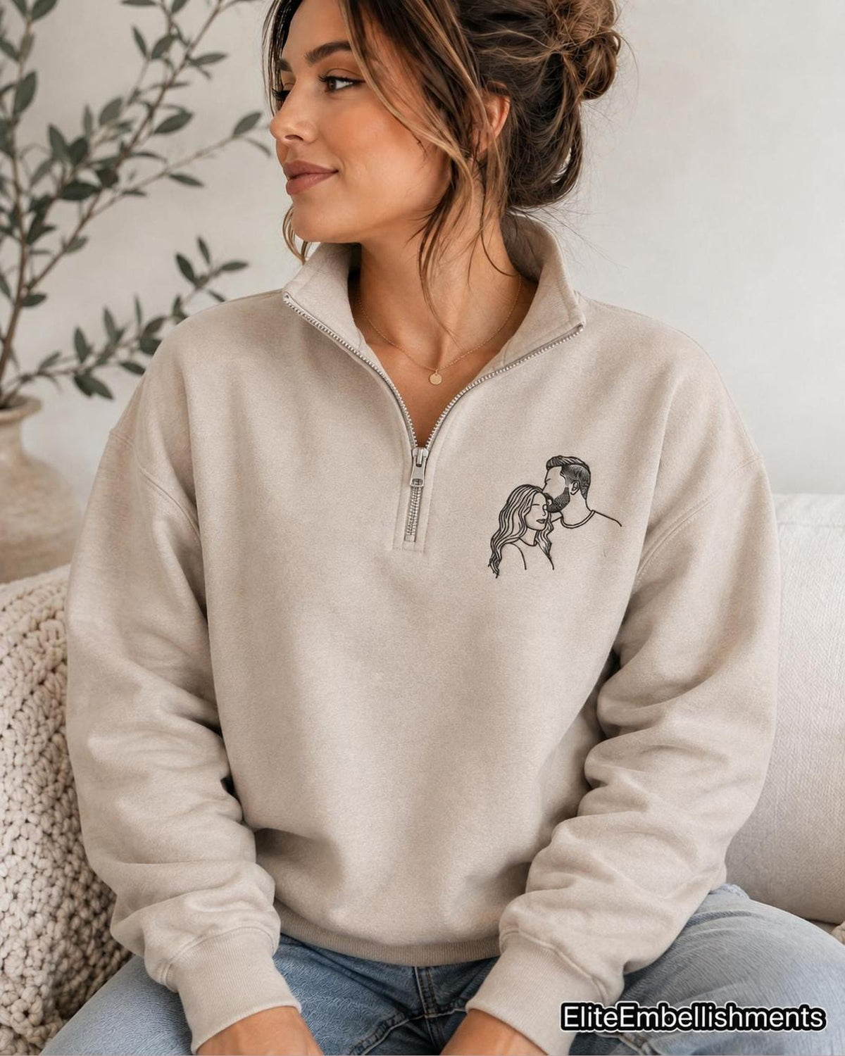 Custom Photo Portrait Embroidered Quarter Zip