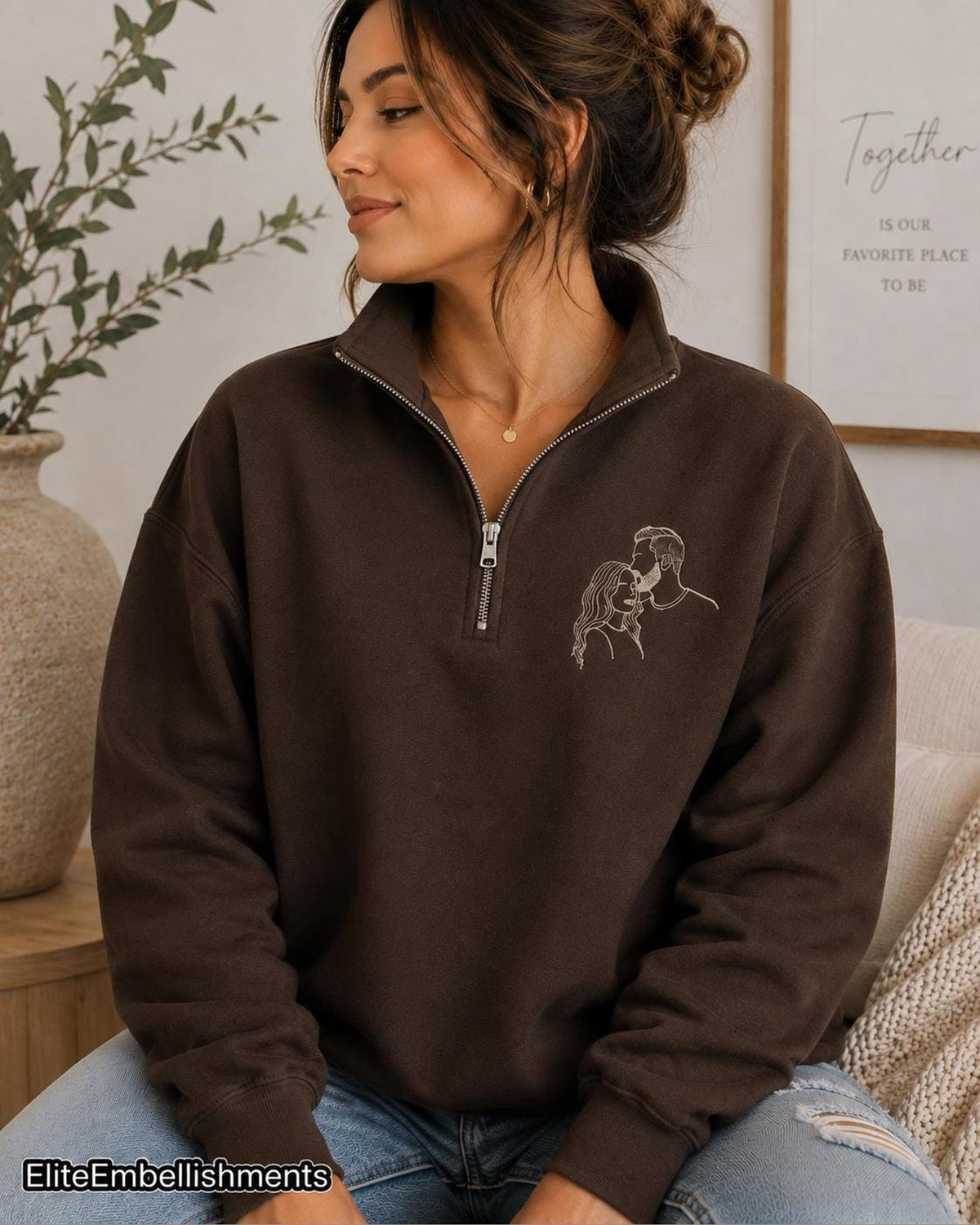 Custom Photo Portrait Embroidered Quarter Zip
