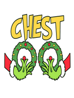 Two green wreaths with red ribbons and white trim, with the word 'CHEST' above them on a white background.