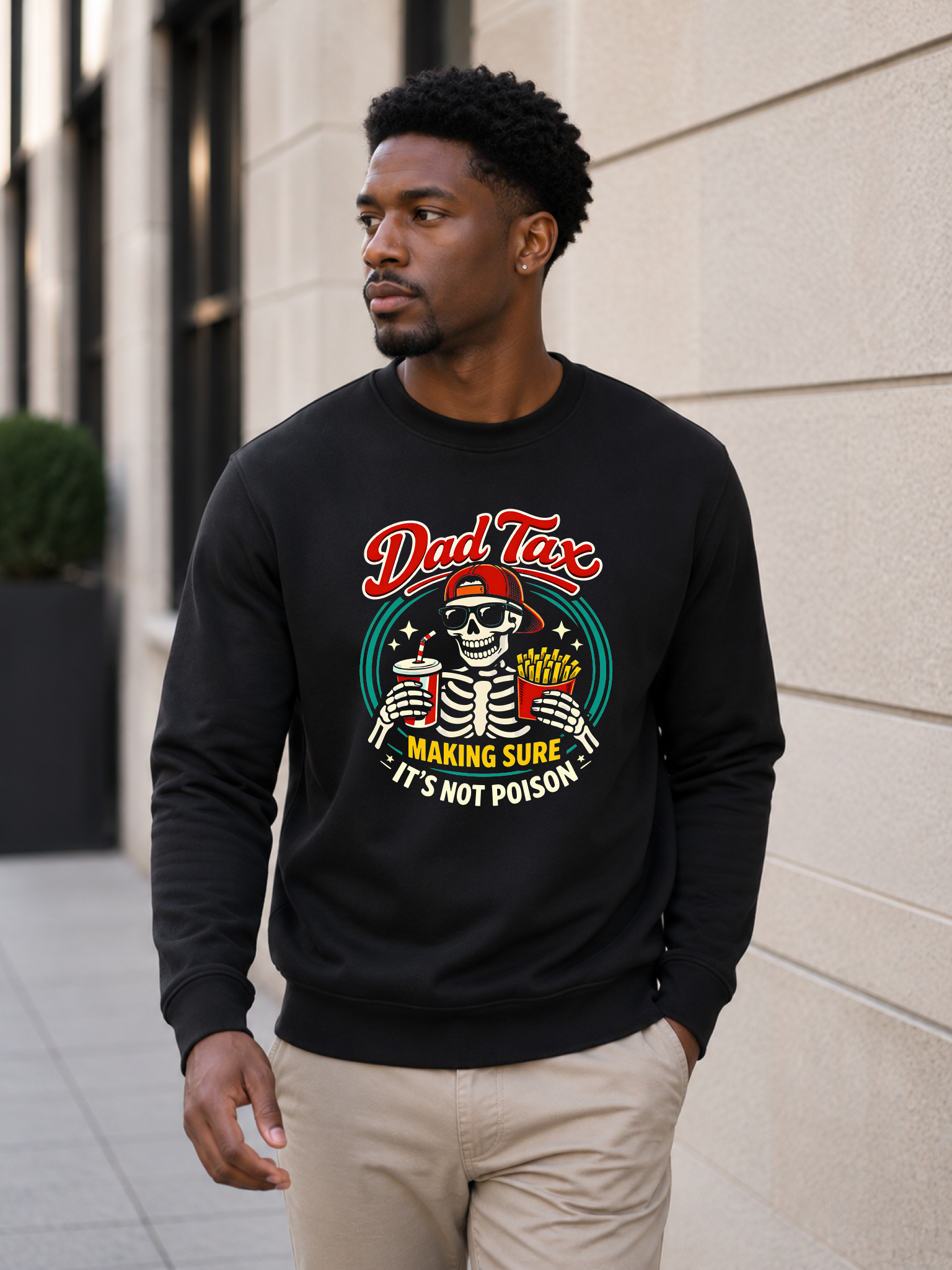 Retro dad tax sweatshirt with skeleton graphic