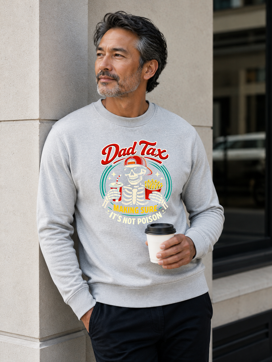 Retro dad tax sweatshirt with skeleton graphic