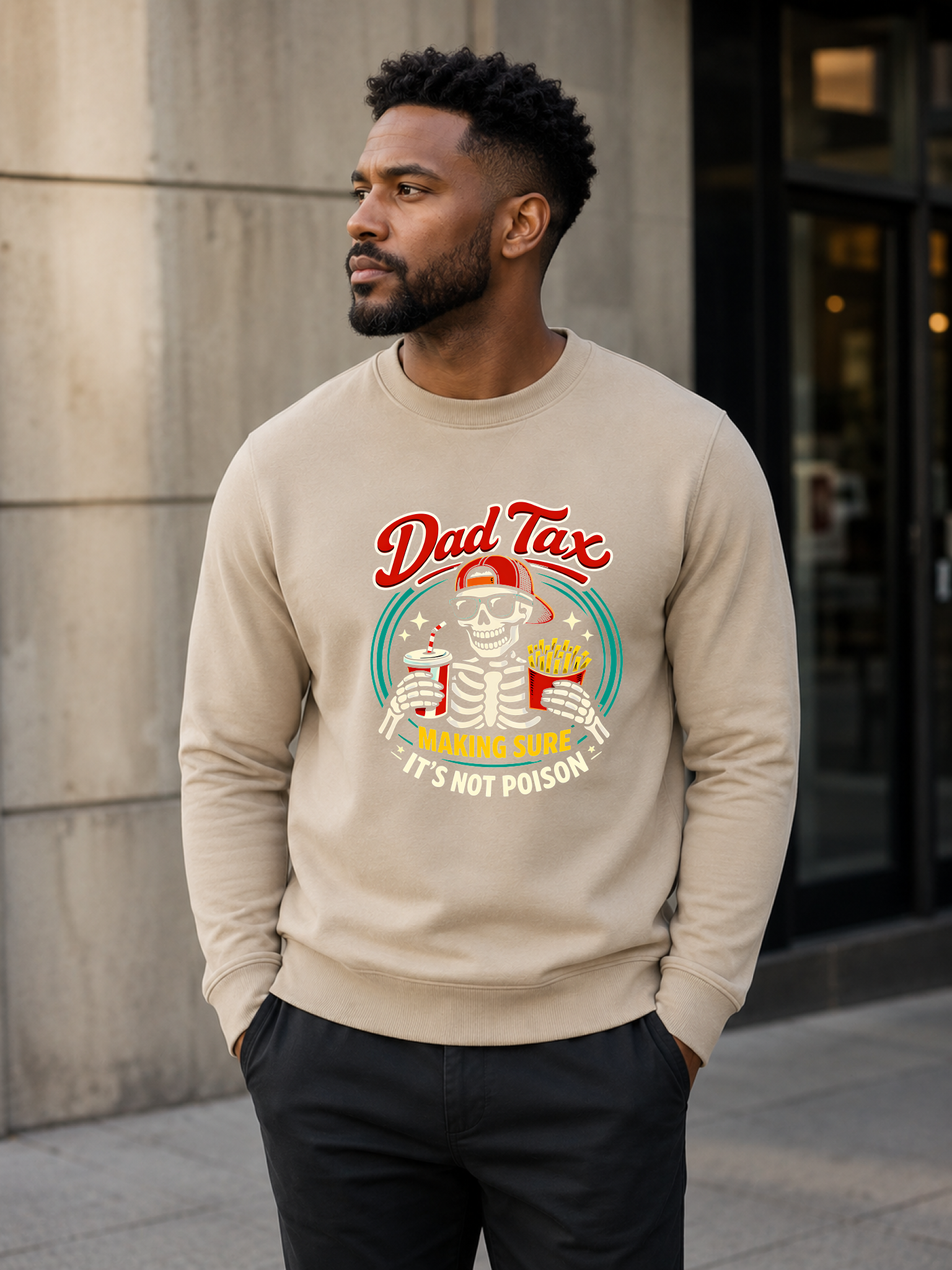 Retro dad tax sweatshirt with skeleton graphic