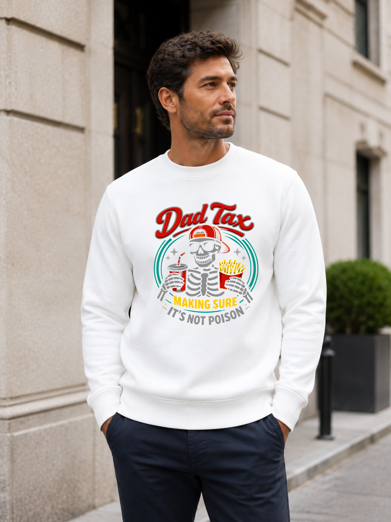 Retro dad tax sweatshirt with skeleton graphic