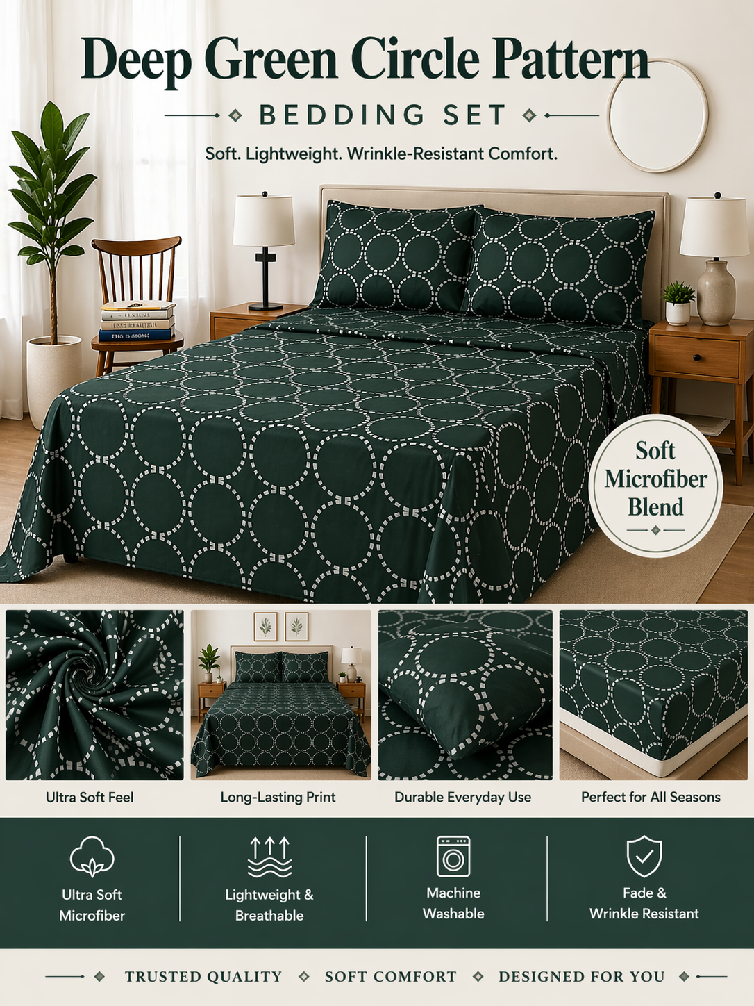 Emerald Circle Microfiber Bedding Set, Bold Modern Sheets