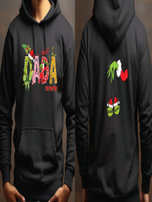 A black hoodie with a colorful graphic design featuring the text "Dada" and a hand holding a pair of shoes.