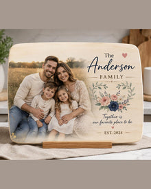 Personalized Photo Bamboo Cutting Board – bamboo cutting board printed with family photo and name