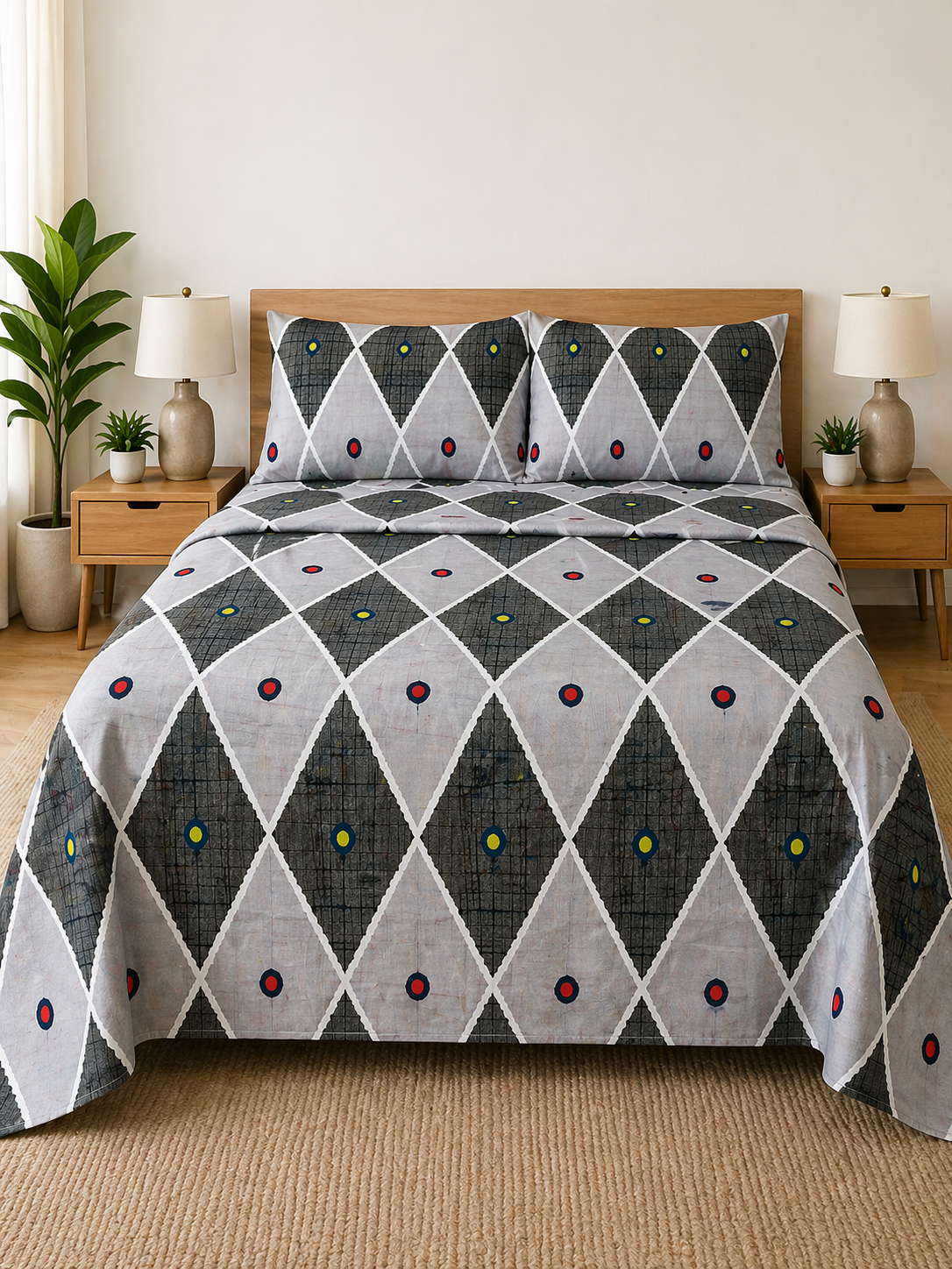 Coral Diamond Microfiber Bedding Set, Soft Printed Sheets — view 2
