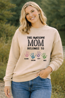 Custom Mom with Kids Names & Handprints Graphic, Hoodie, Sweat, T-shirt — view 3