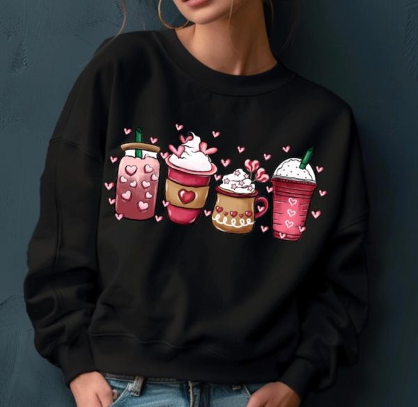 Valentines Coffee Sweatshirt, Slim Fit Casual Valentine's Wear With Soft Waffle Fabric