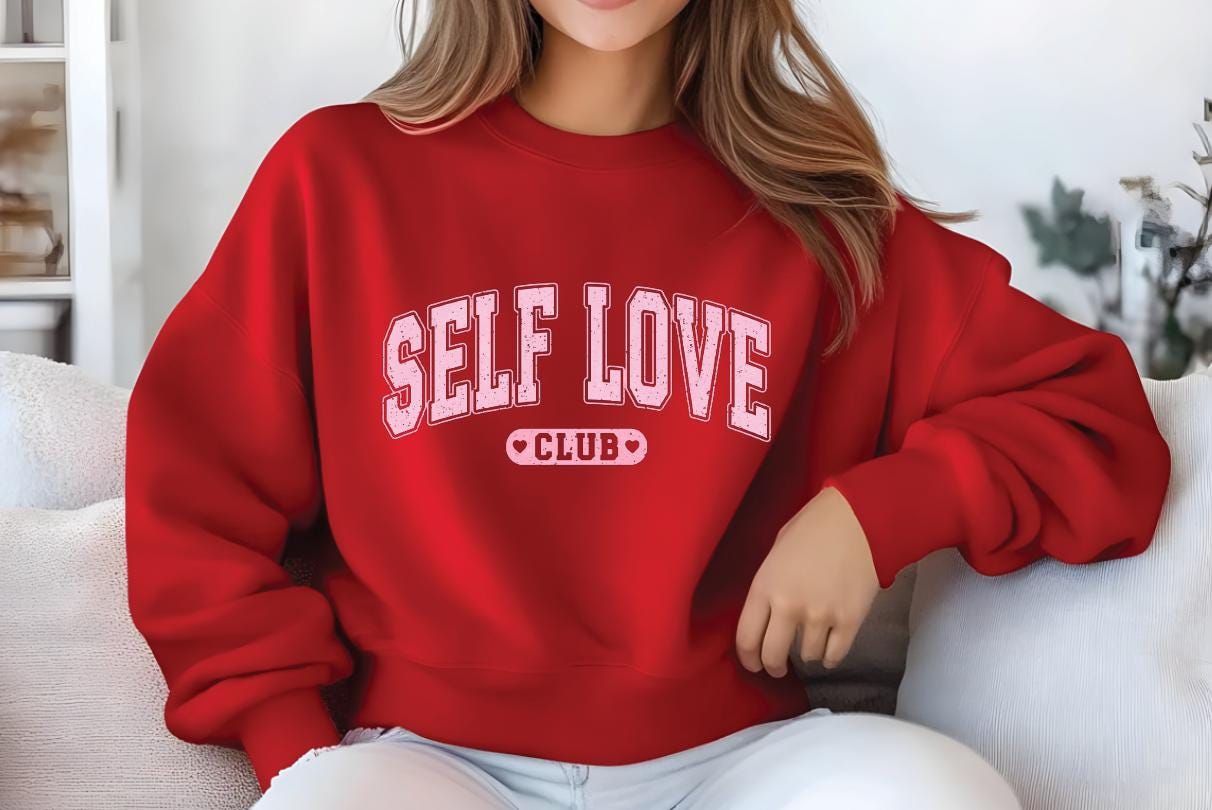 Self Love Club Sweatshirt, Premium Valentines Sweater, Soft Cotton Pullover — view 3